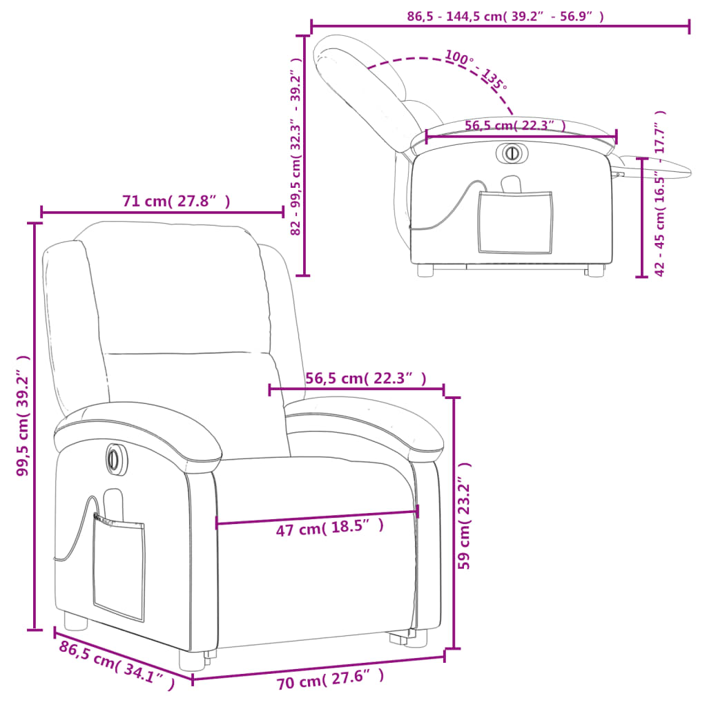 Fauteuil Relax Électrique Marron Foncé