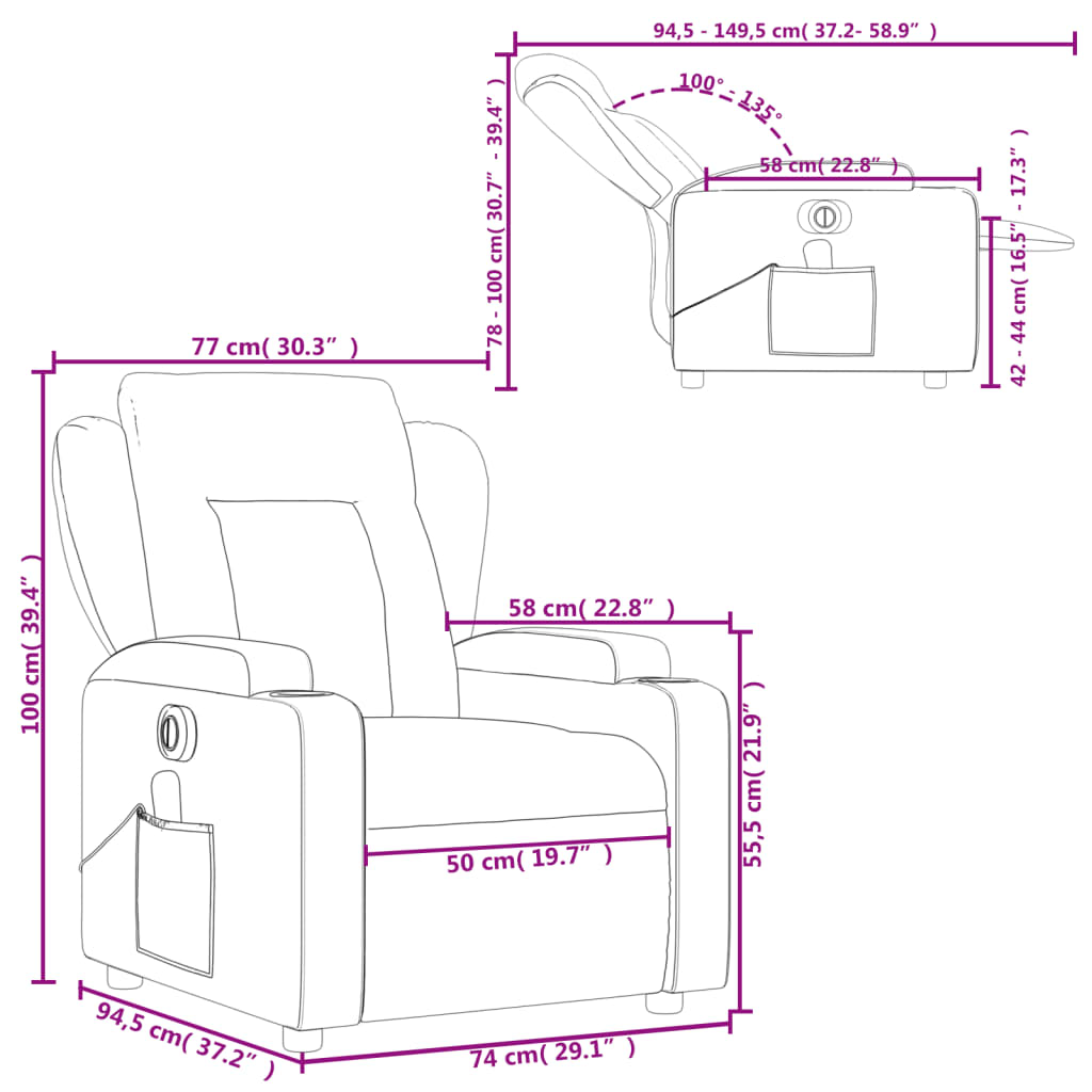 Fauteuil Relax Électrique Tissu Marron