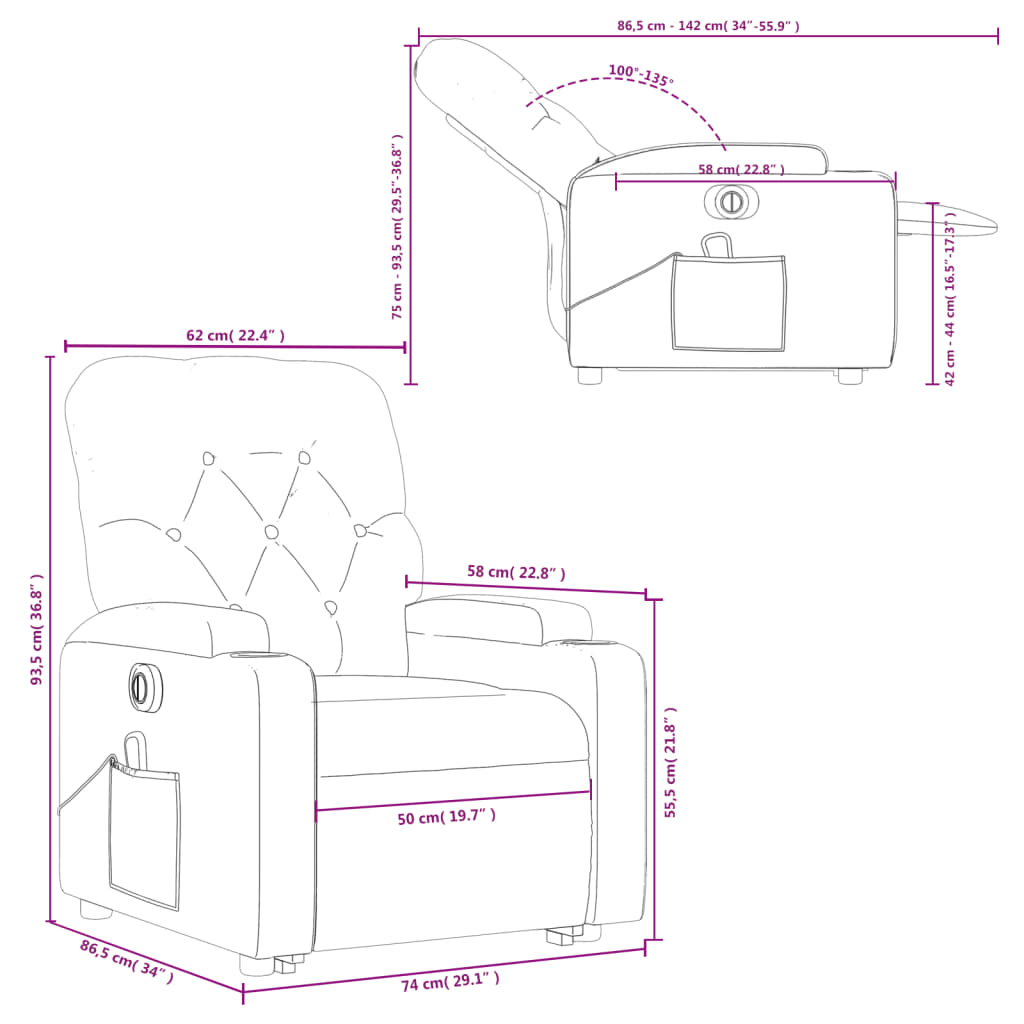 Fauteuil Relax Tissu Gris Électrique