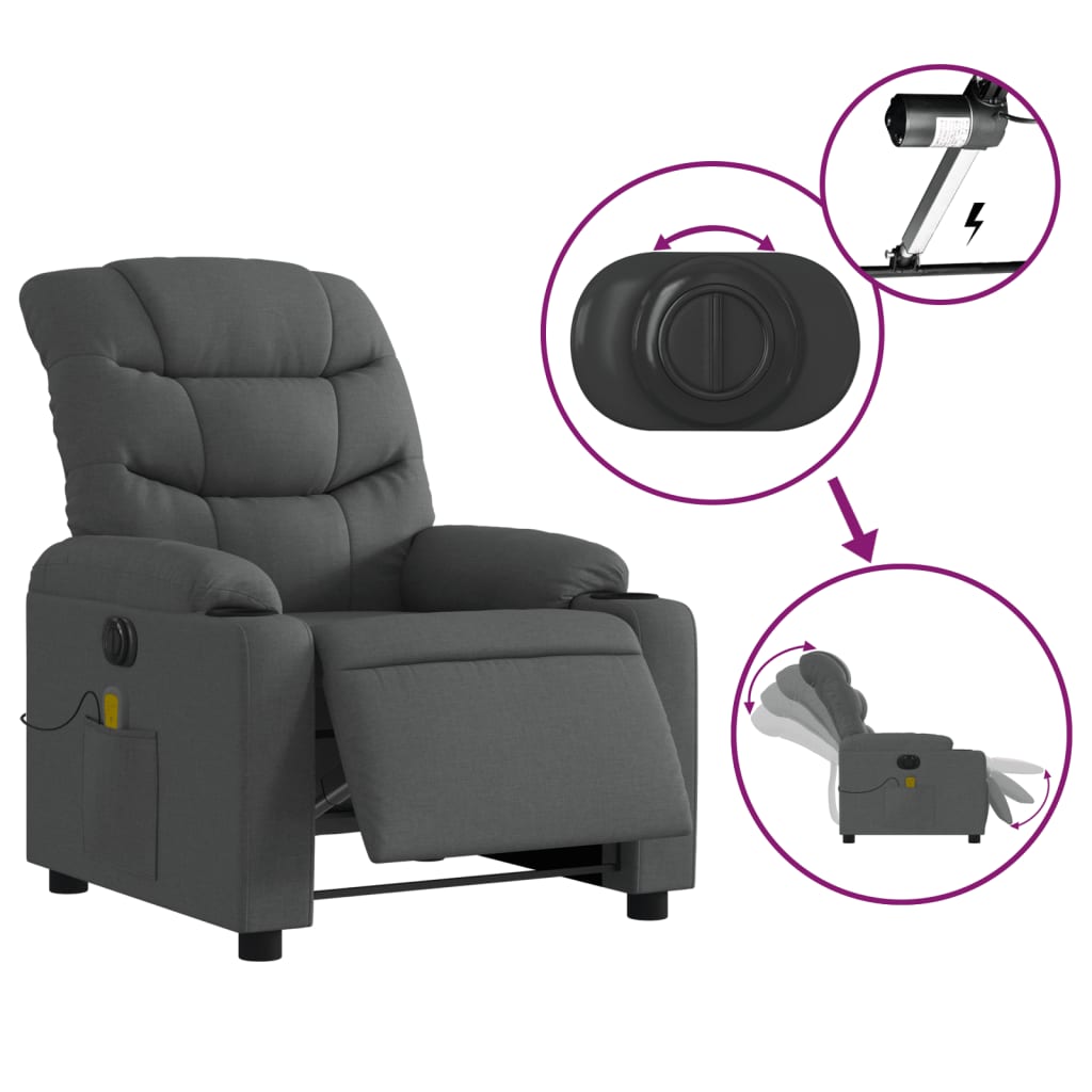 Fauteuil Relax Électrique Gris Foncé